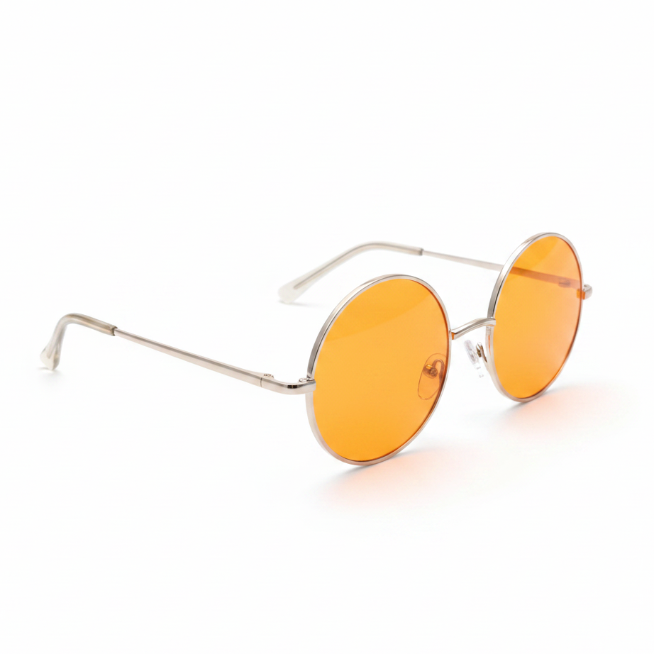 Round Silver Frame Orange Tinted Sunglasses – White Background