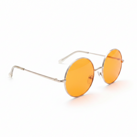 Round Silver Frame Orange Tinted Sunglasses – White Background