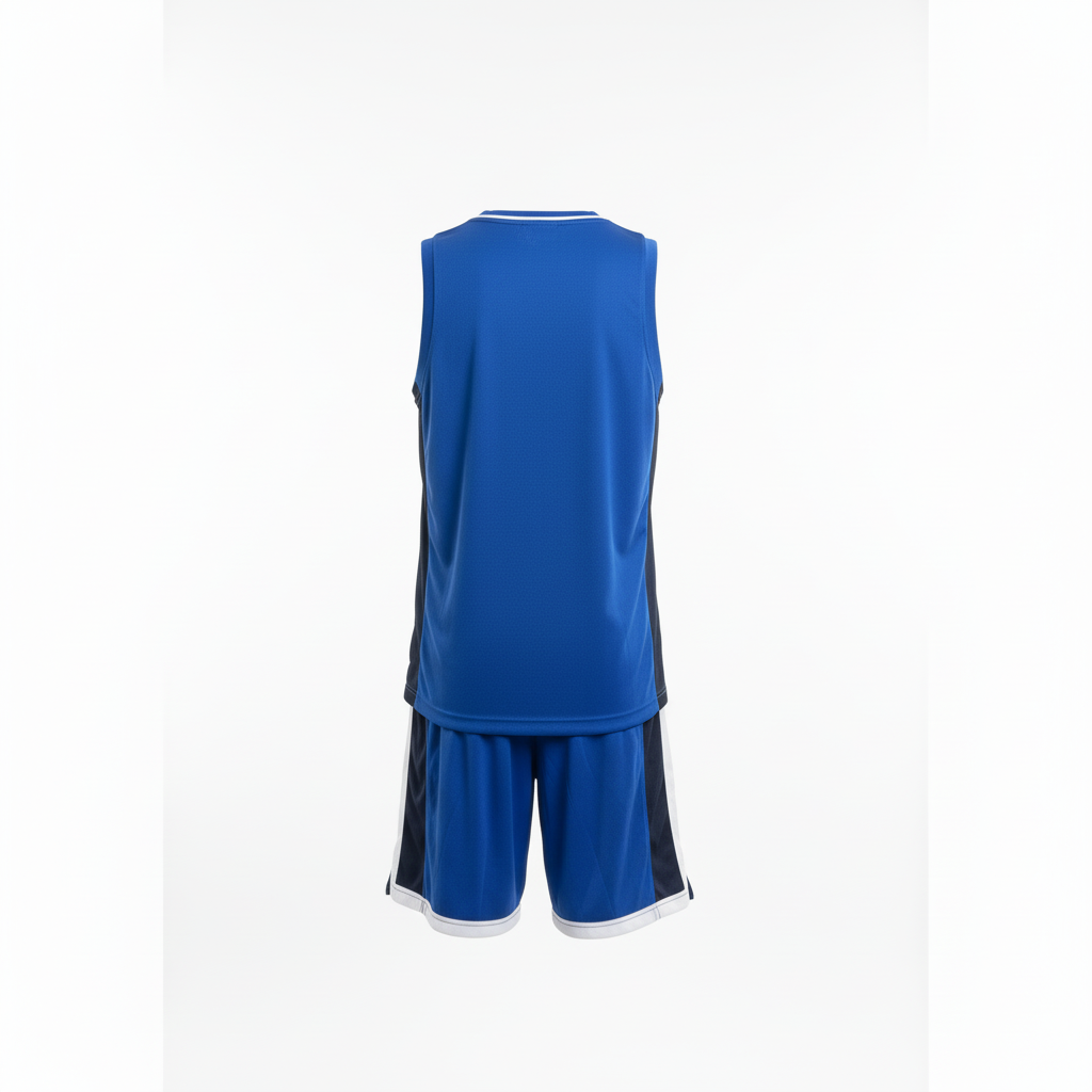Royal blue basketball uniform back view without mannequin