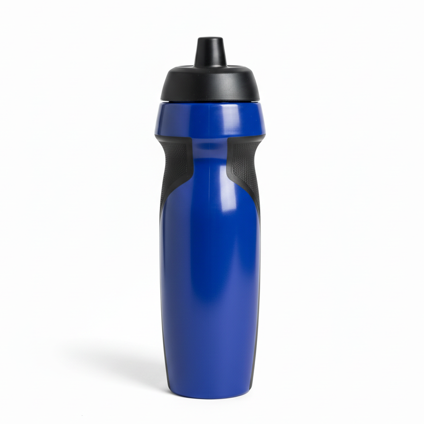 Royal Blue & Black Sports Water Bottle on White Background