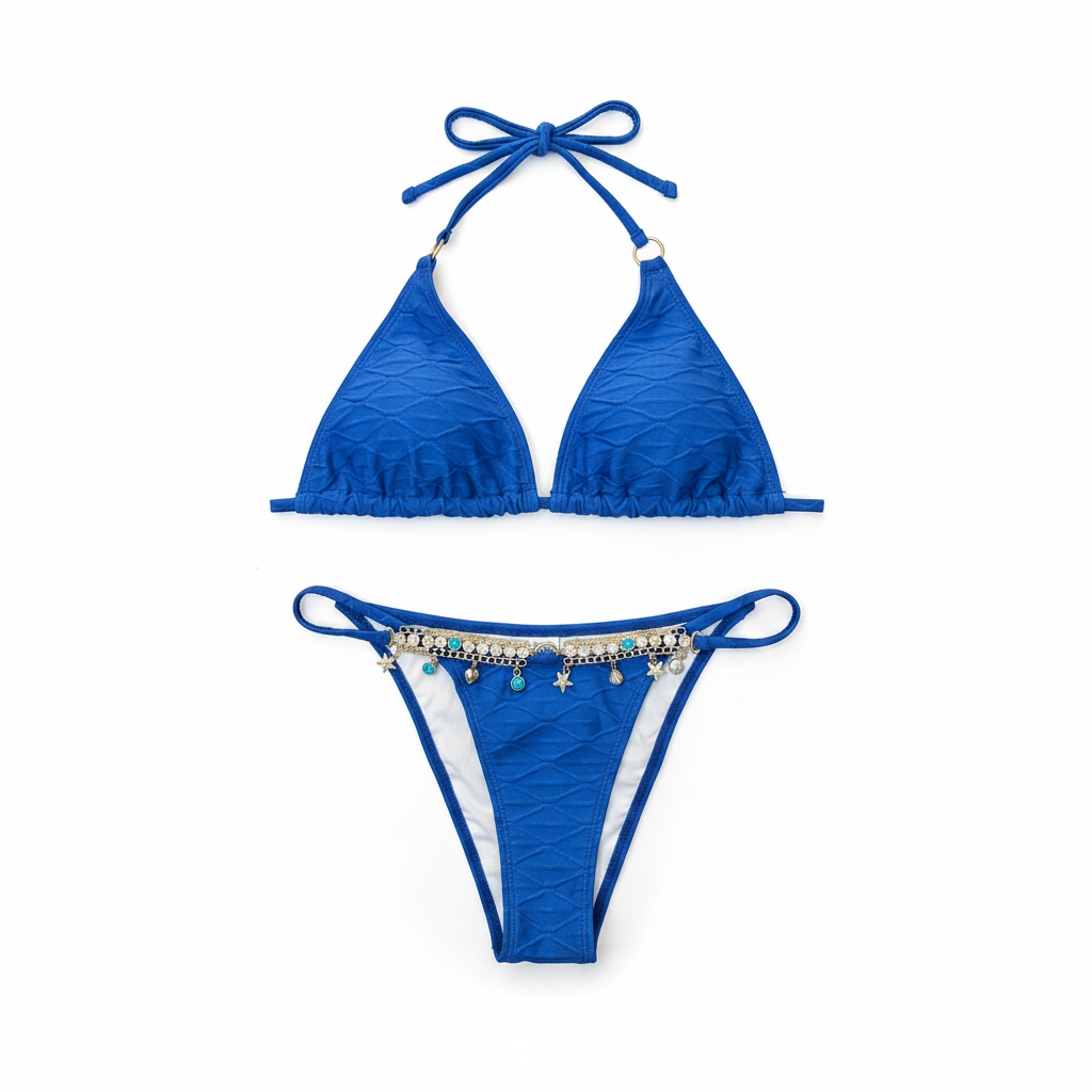Royal Blue Halter Bikini White Background
