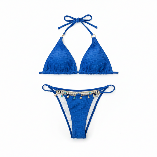 Royal Blue Halter Bikini White Background