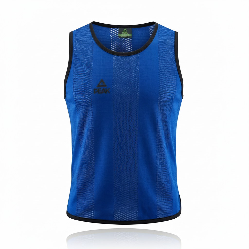 Royal blue PEAK mesh vest direct front view with ghost mannequin effect on white background