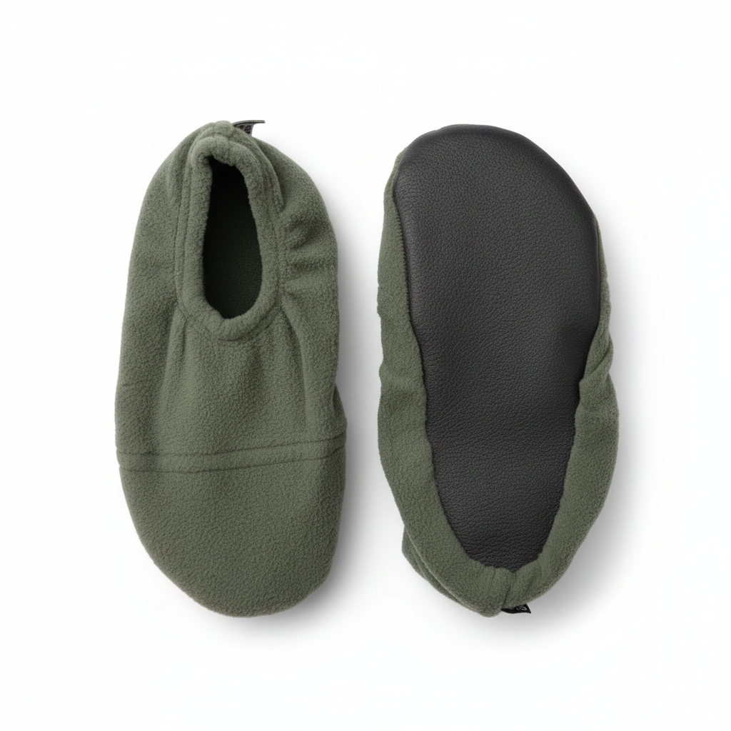Sage green fuzzy slippers with sole view on white background
