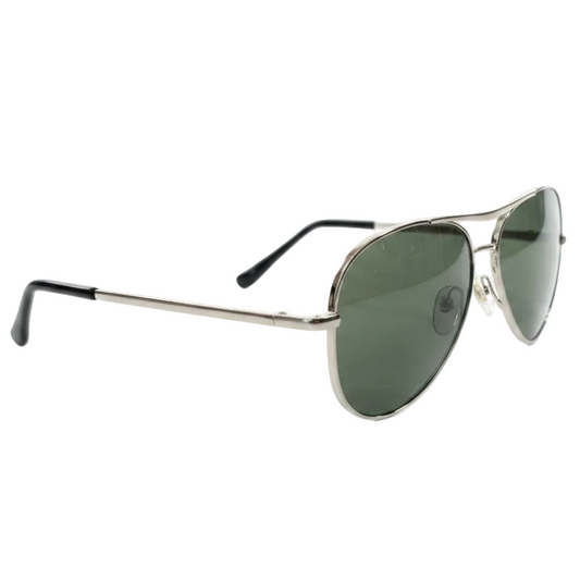 Silver Aviator Sunglasses White Background
