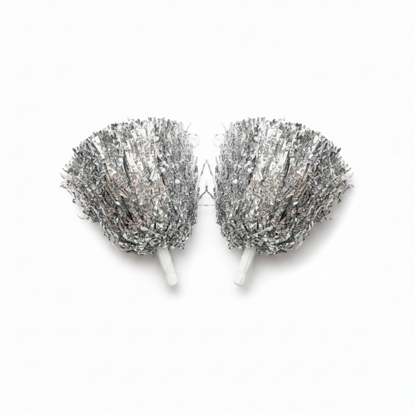 Silver Pom Poms White Background