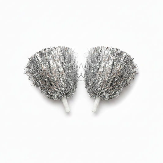 Silver Pom Poms White Background