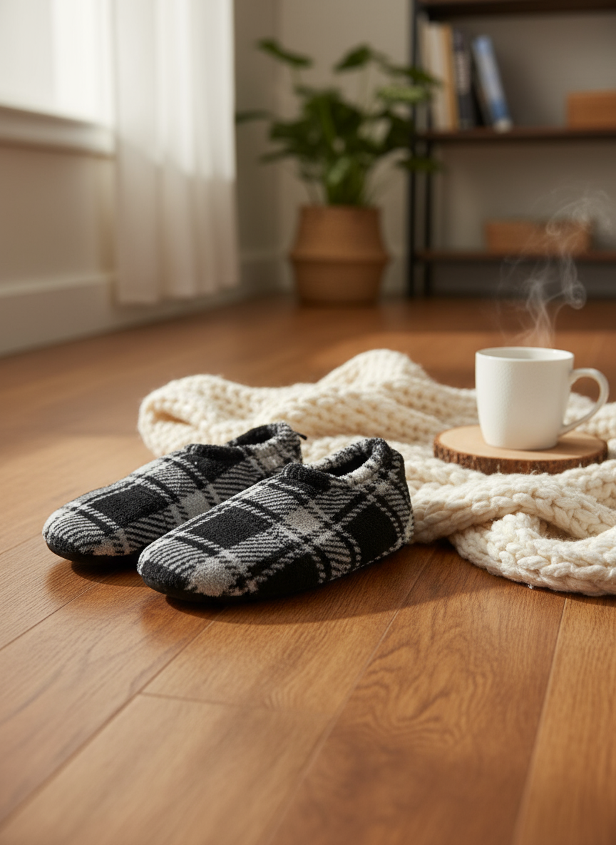 Flexy Slips Fleece Carreau Black/White