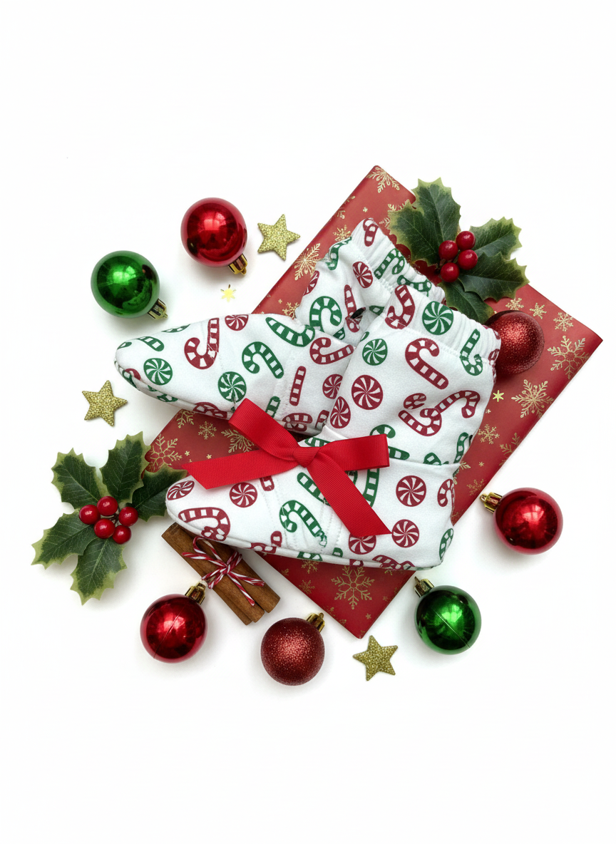 Fluffy Candy Cane Slippers White