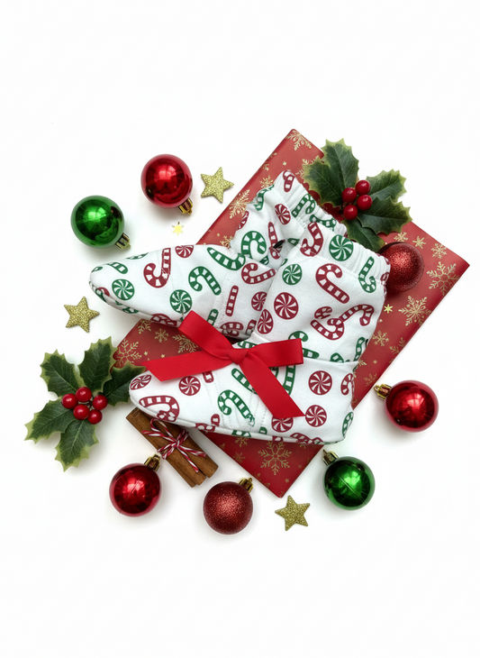 Fluffy Candy Cane Slippers White