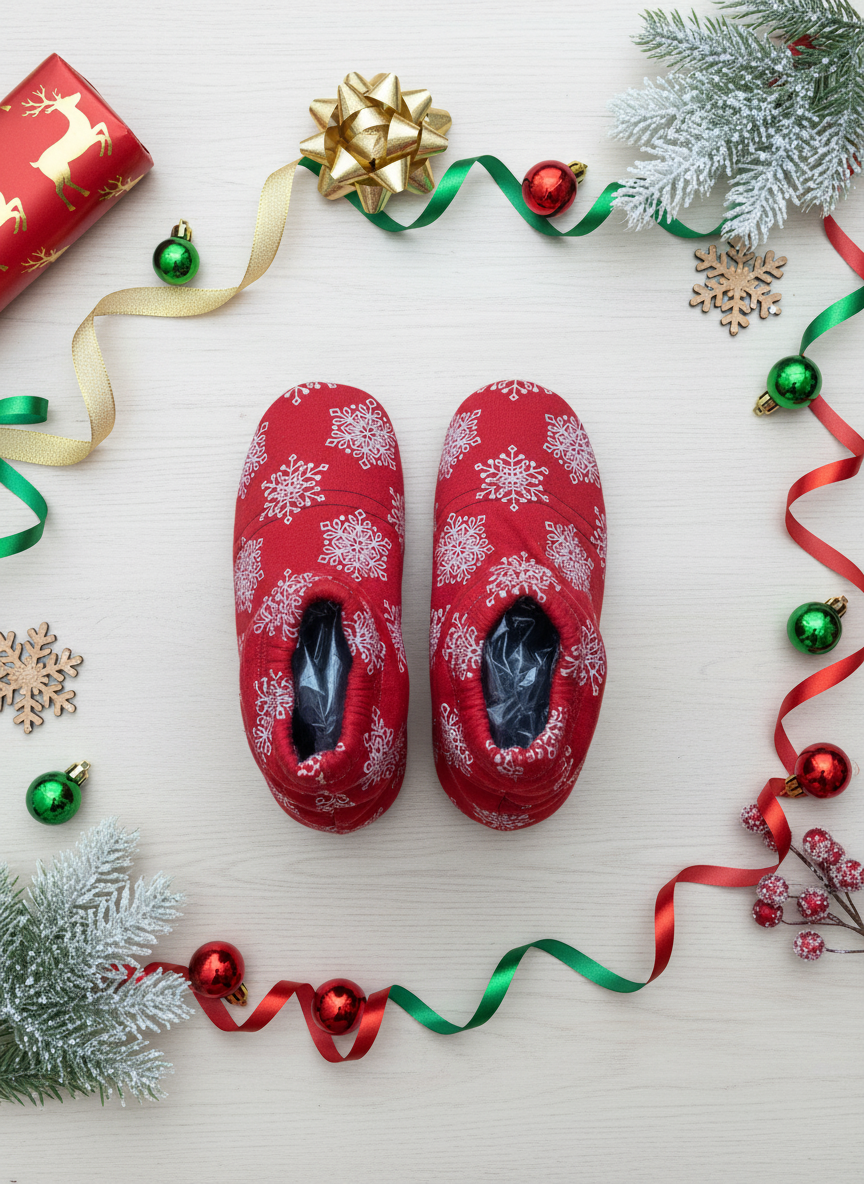 Fluffy Snowflake Slippers Red