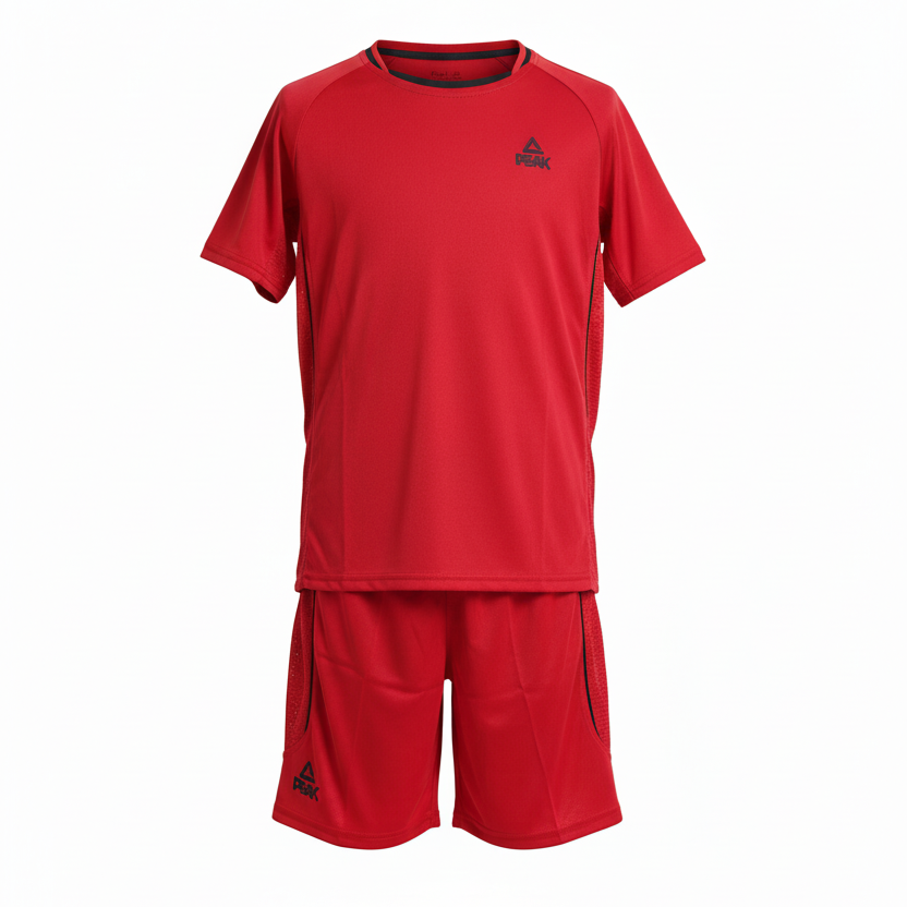 Solid red PEAK uniform ghost mannequin white background