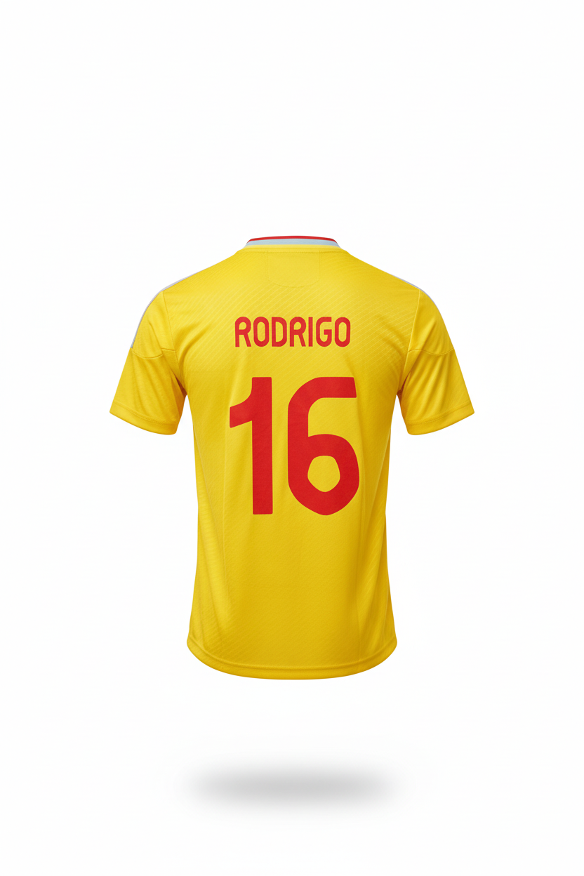 Spain Rodrigo #16 Jersey – Back View Ghost Mannequin White Background