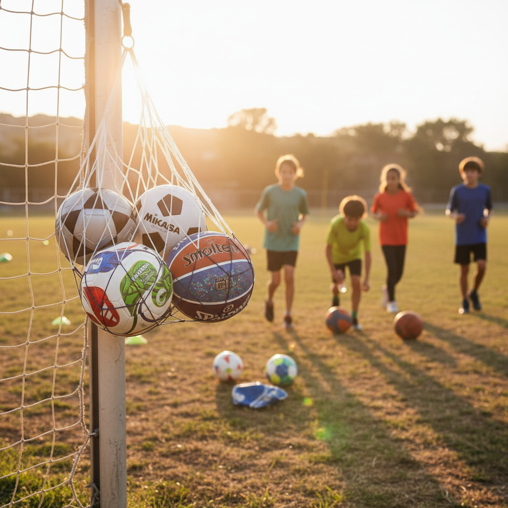 Sports balls in mesh net lifestyle photo