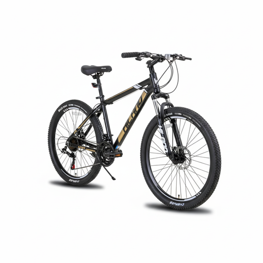 Square black and gold mountain bike