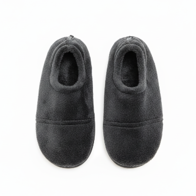 Square product image of black quilted slippers