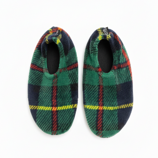 Square product image of green plaid slippers