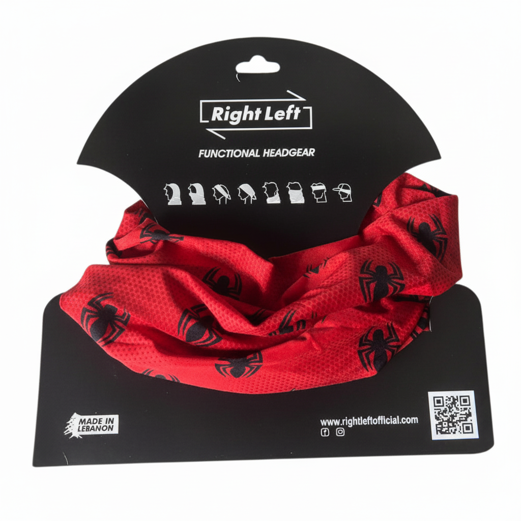 Square red spider-patterned functional headgear product image