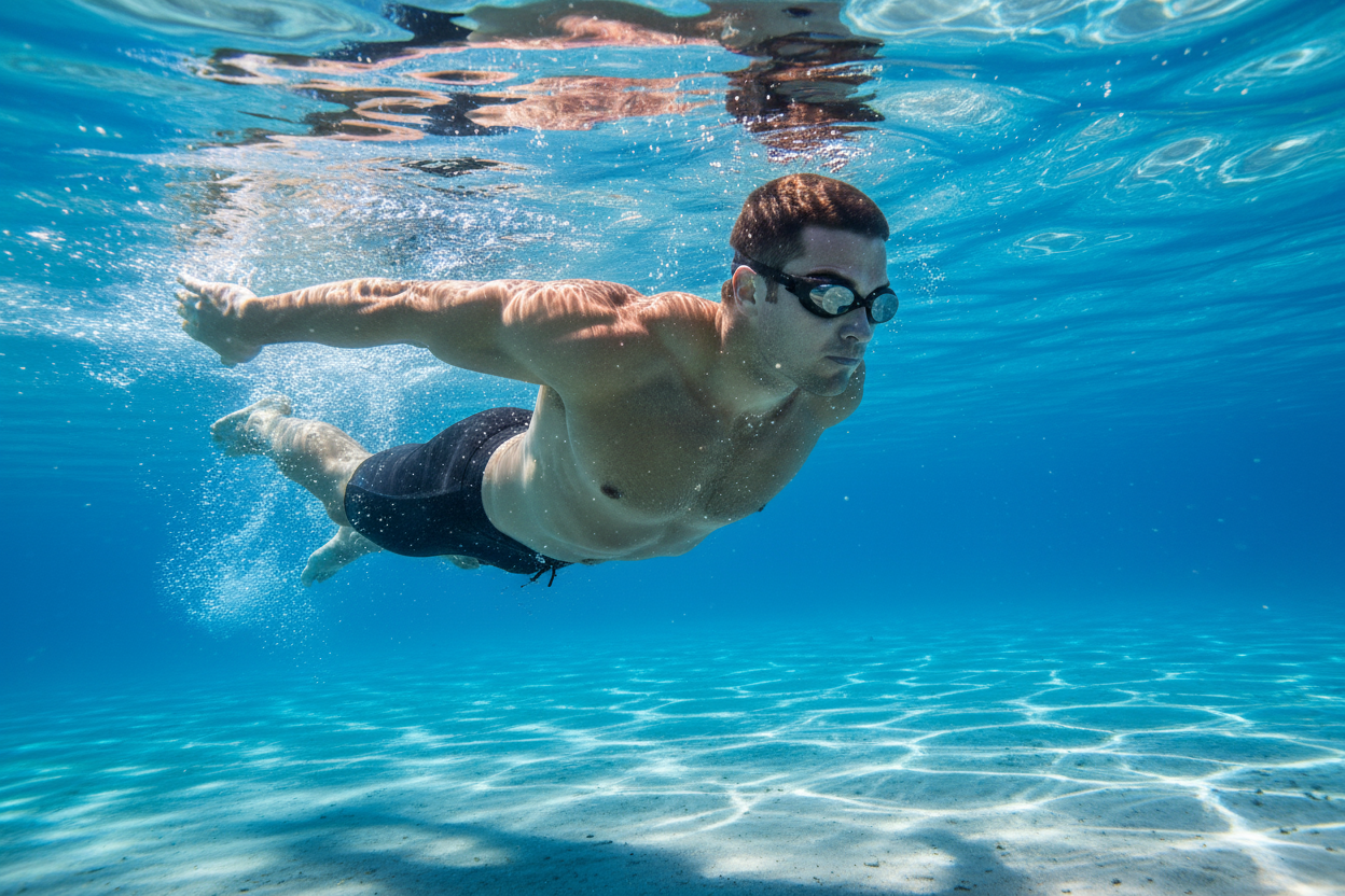 Swimmer Underwater with Goggles