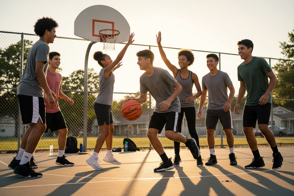 Team playing basketball