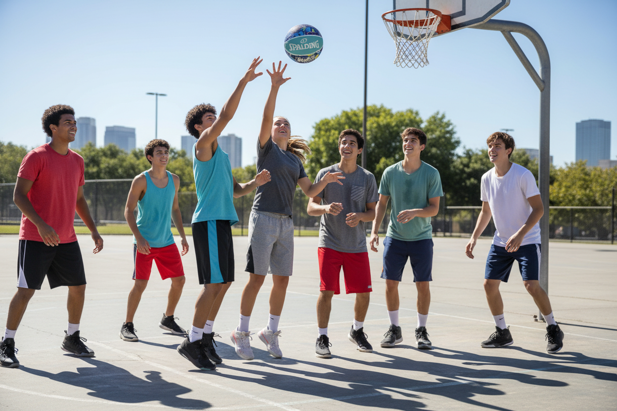 Team playing basketball