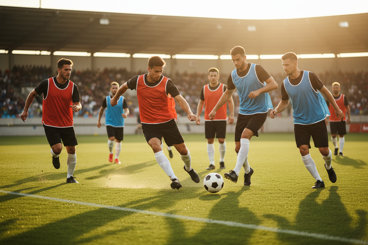 Team wearing training bibs in a match