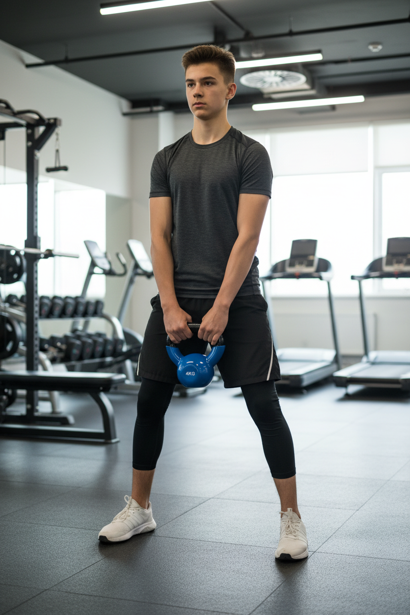 Teen Boy with 4KG Kettlebell at Gym