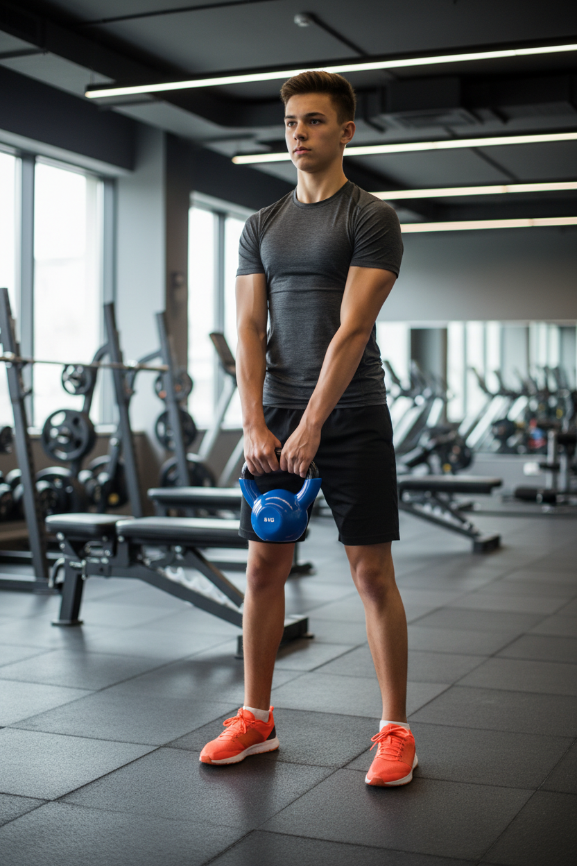 Teen Boy with 6KG Kettlebell at Gym