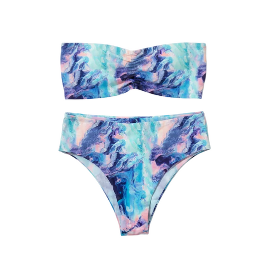 Tie-Dye Bandeau Bikini Set White Background