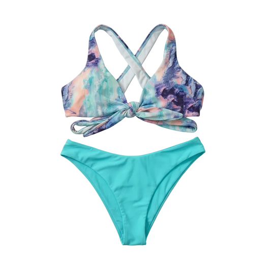 Tie-Dye & Turquoise Bikini Set White Background