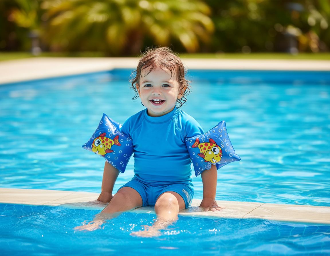Toddler at pool edge