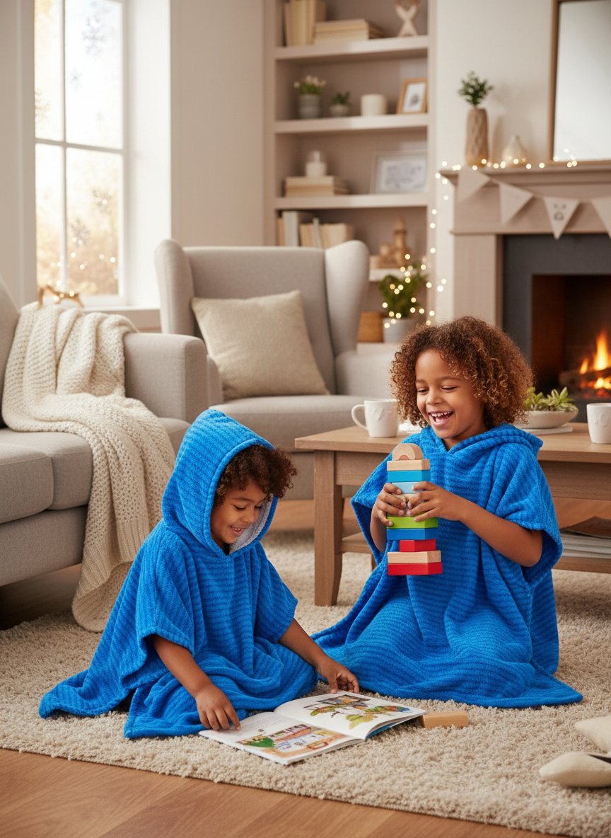 Two kids in ponchos