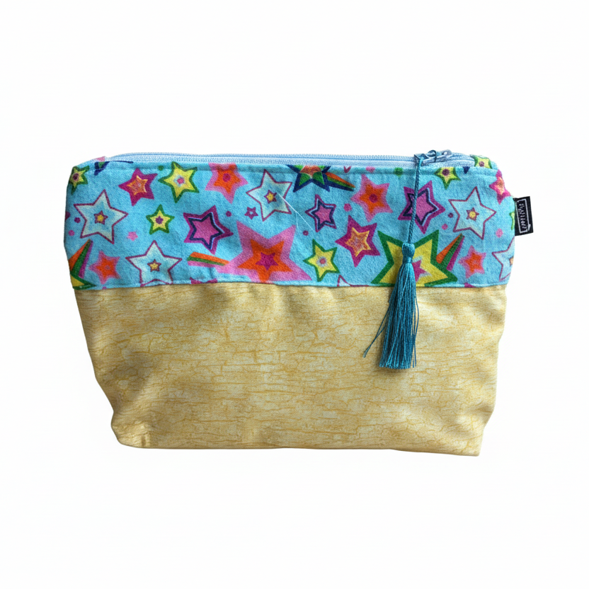 Two-tone pouch with star pattern on white background