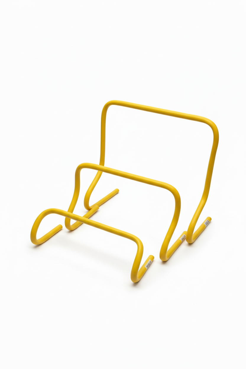 Two yellow agility hurdles white background