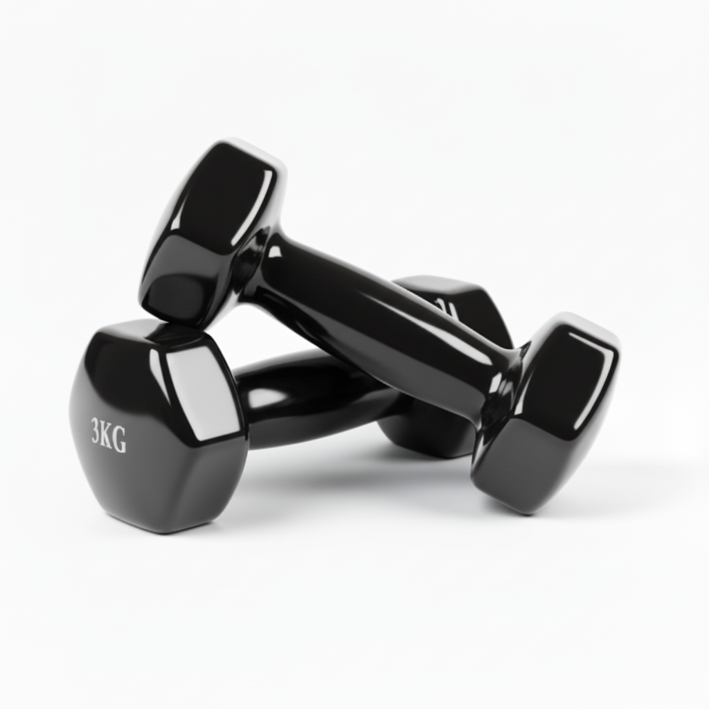 Vinyl Dumbbells 3KG - Shiny Glossy Black White Background