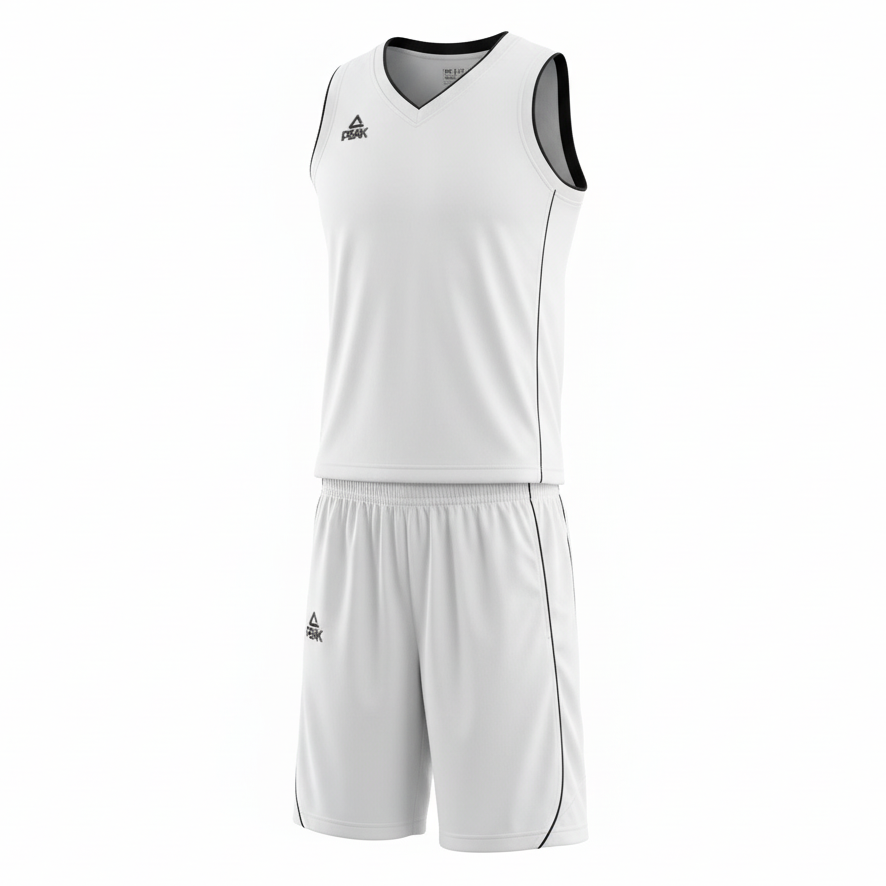 White and black basketball uniform ghost mannequin
