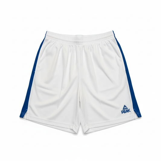 White and blue PEAK shorts on white background