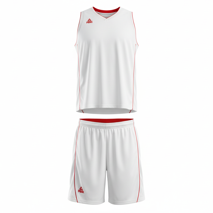 White and red basketball uniform ghost mannequin