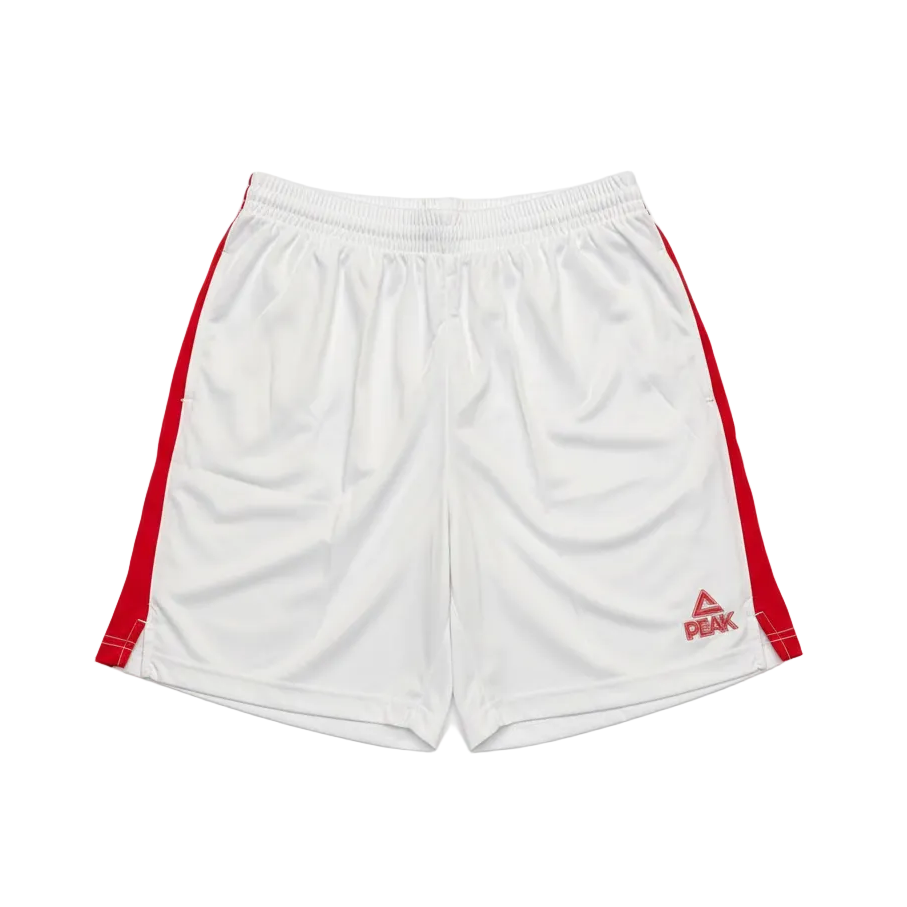 White and red PEAK shorts on white background