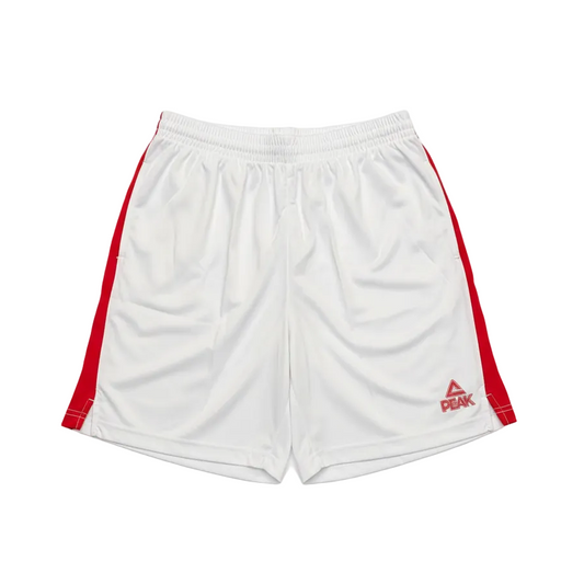 White and red PEAK shorts on white background