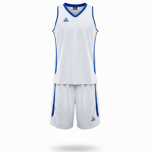 White basketball uniform direct front view