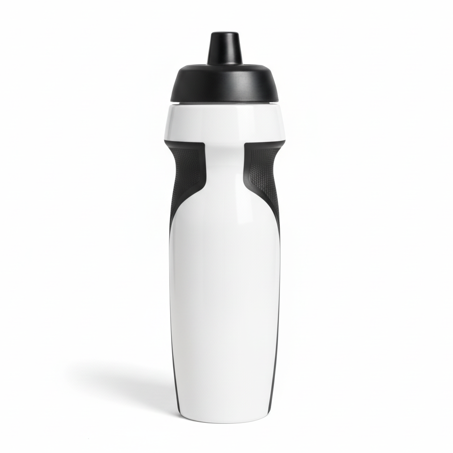 White & Black Sports Water Bottle on White Background