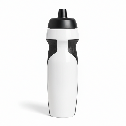 White & Black Sports Water Bottle on White Background