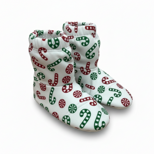White candy cane slippers Shopify-ready square
