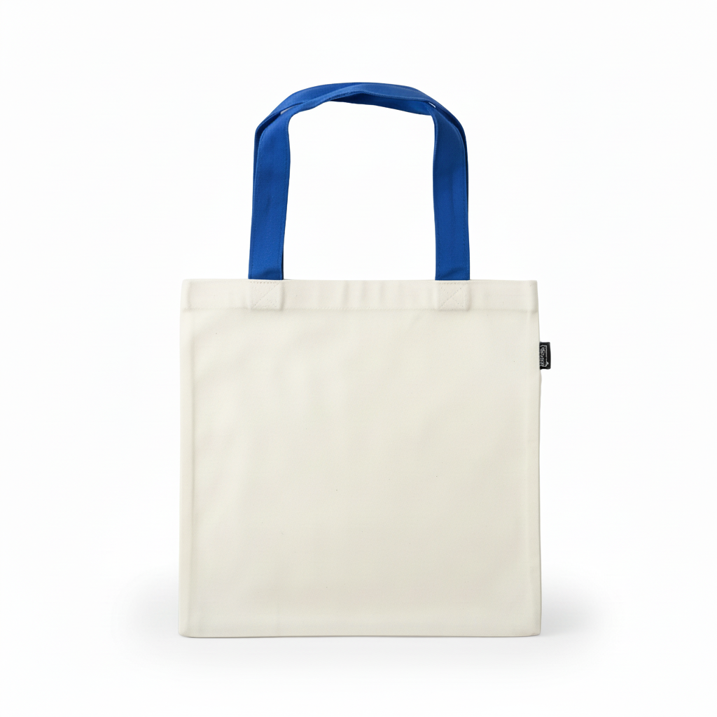 Small Tote Bag Linen White Blue Strap