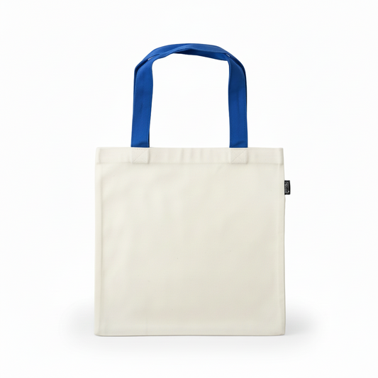 Small Tote Bag Linen White Blue Strap