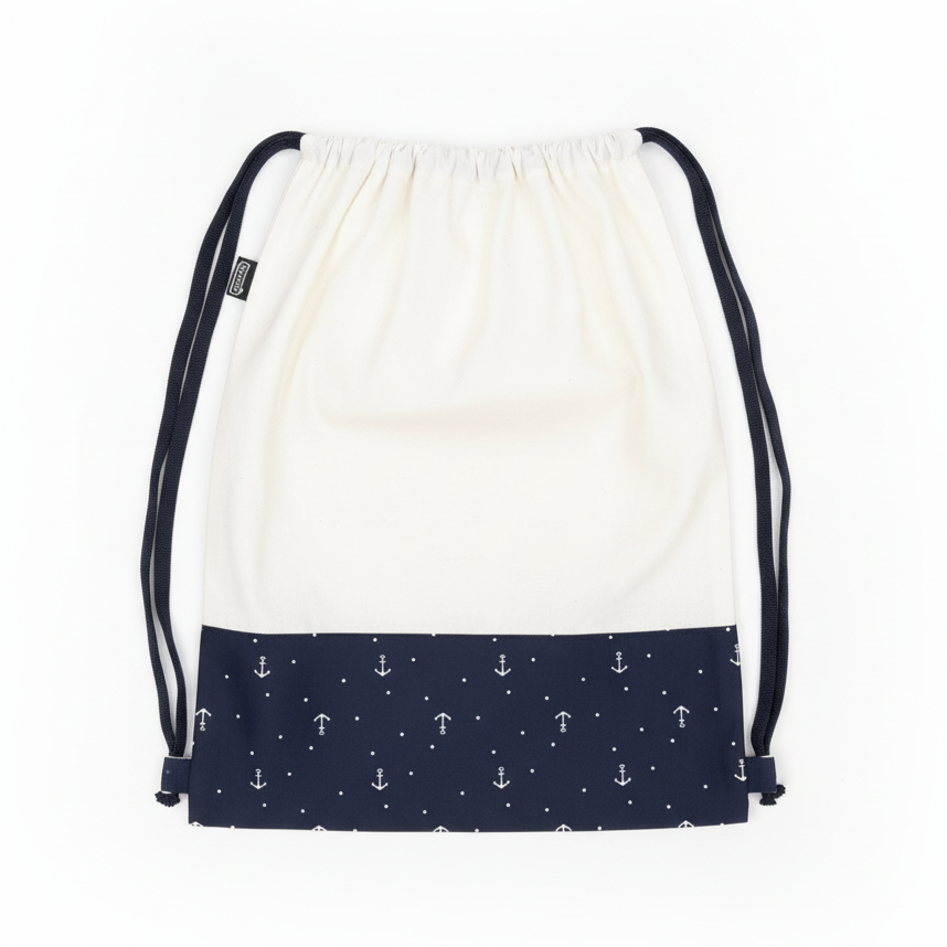 Lace Bag White Navy Anchor