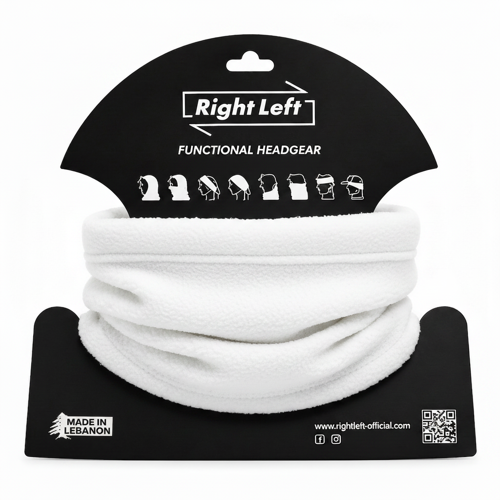 White Fleece Headgear on Right Left Packaging
