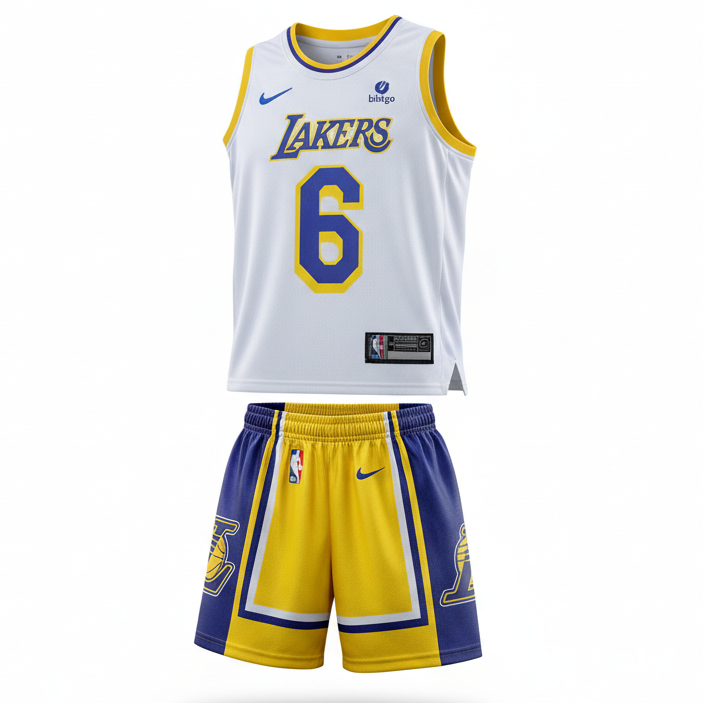 White Lakers basketball uniform set on white background