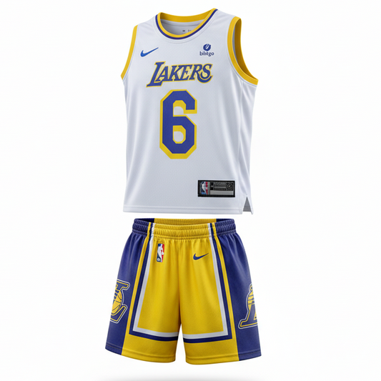White Lakers basketball uniform set on white background